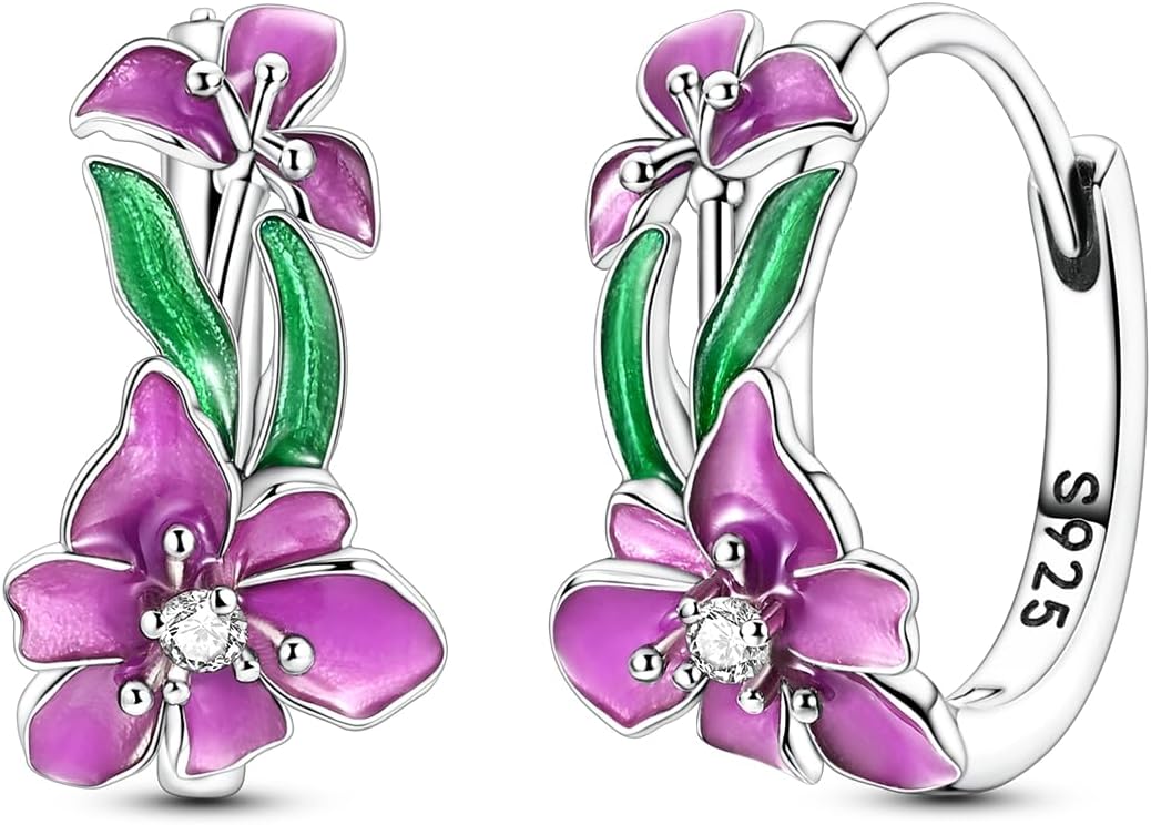 LAZA 925 Sterling Silver Hoop Earrings for Women, Hypoallergenic Huggie Butterfly Dangle Drop Earrings Colorful Flower Earrings Jewelry Gifts