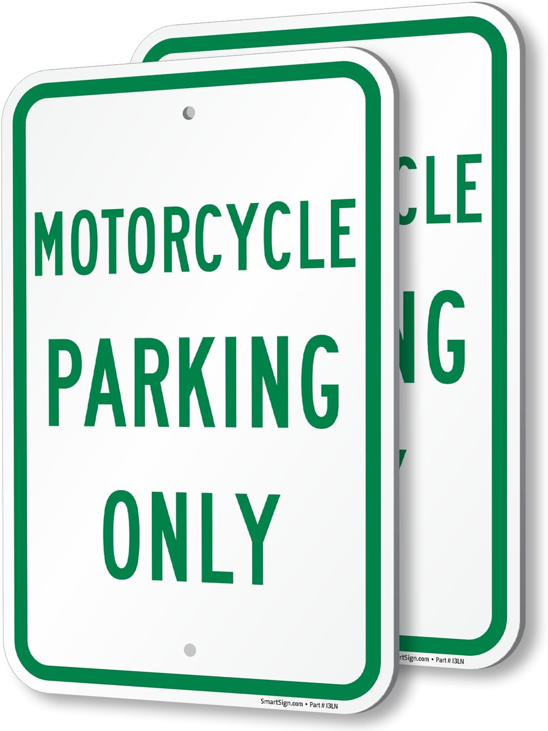 SmartSign (Pack of 2) 18 x 12 inch "Motorcycle Parking Only" Sign, 120 mil Thick Aluminum Composite (ACM), Engineer Grade Reflective Material, Green and White, Made in USA