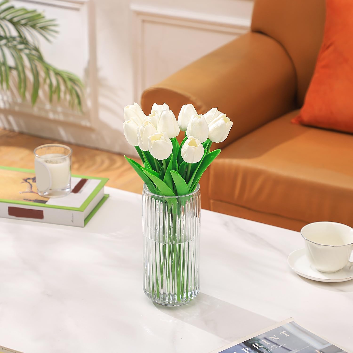 Ribbed Glass Vase, Flower Vases for Bouquet, Clear Glass Vases for Flowers, Modern Ribbed Vase for Living Room, Bathroom, Dining Table, Office, Wedding, Centerpieces, 8 Inches - Image 3