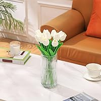 Vista 3 de Jarrón de vidrio acanalado, jarrones de flores para ramo, jarrones de vidrio transparente para flores, moderno jarrón acanalado para sala de estar