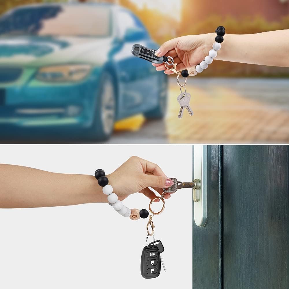 Doormoon Keychain Bracelet, Silicone Beaded Wrislet Key Ring with Patch for Portable Phone Strap House Car Keys