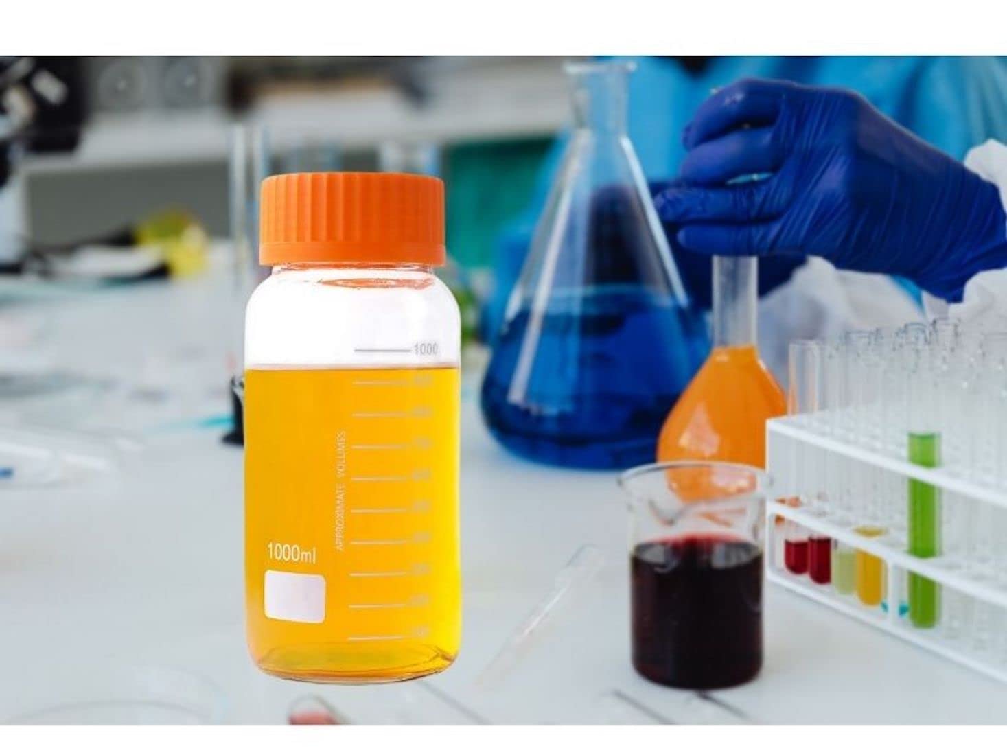 Lab Media Storage - Botellas de boca ancha graduadas GL80, tapa de rosca a prueba de fugas, multiusos para científicos, paquete de 3 (naranja, 1000 ml)