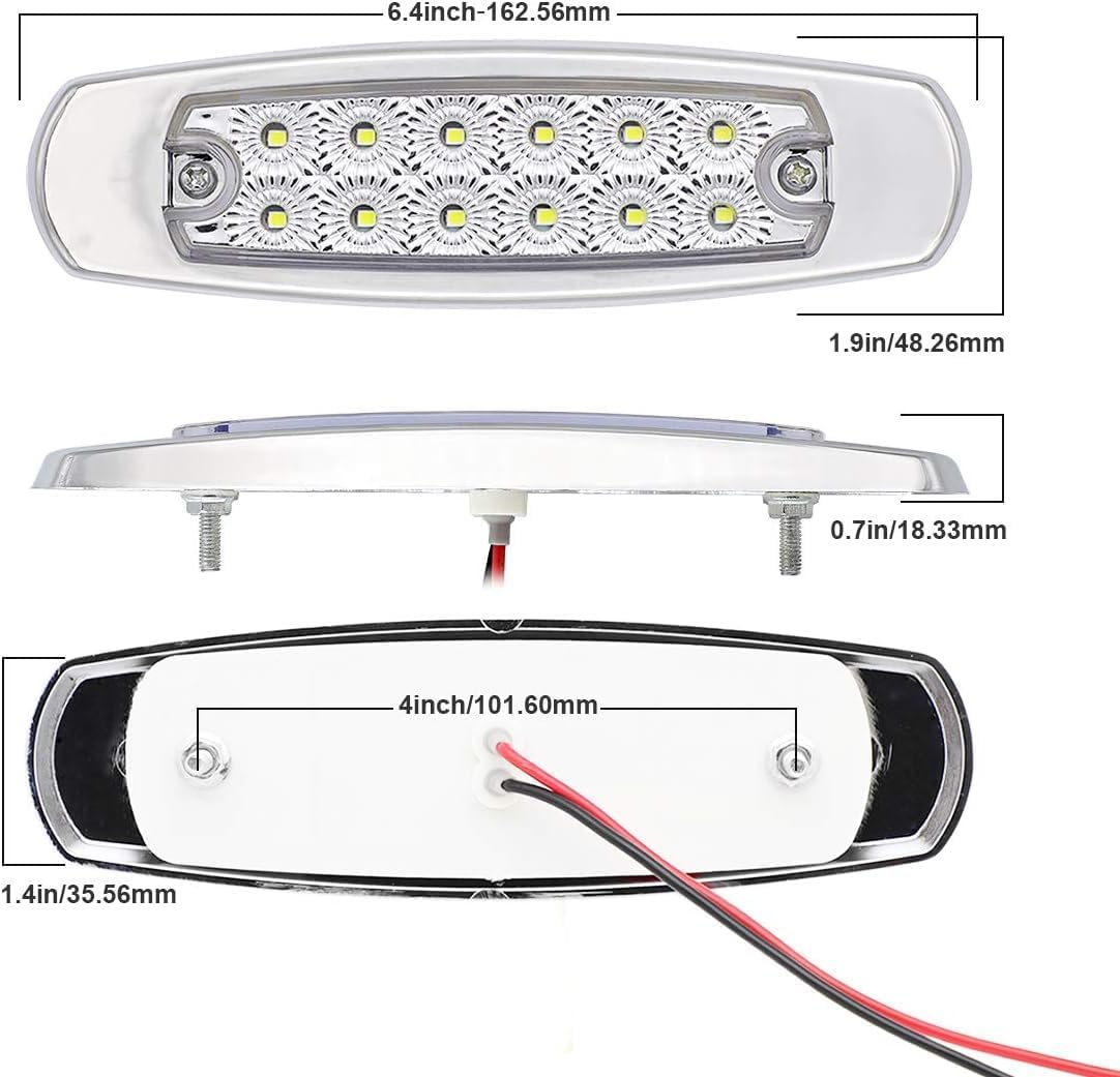 TMH (Pack of 20 6.5 Inch White 12 LED Side Marker fender Light Flush Mount Utility Lamp for Cabin RV Trailer Truck Bus Lorry Tow Dump Caravan Ute Van 12V DC with Chrome