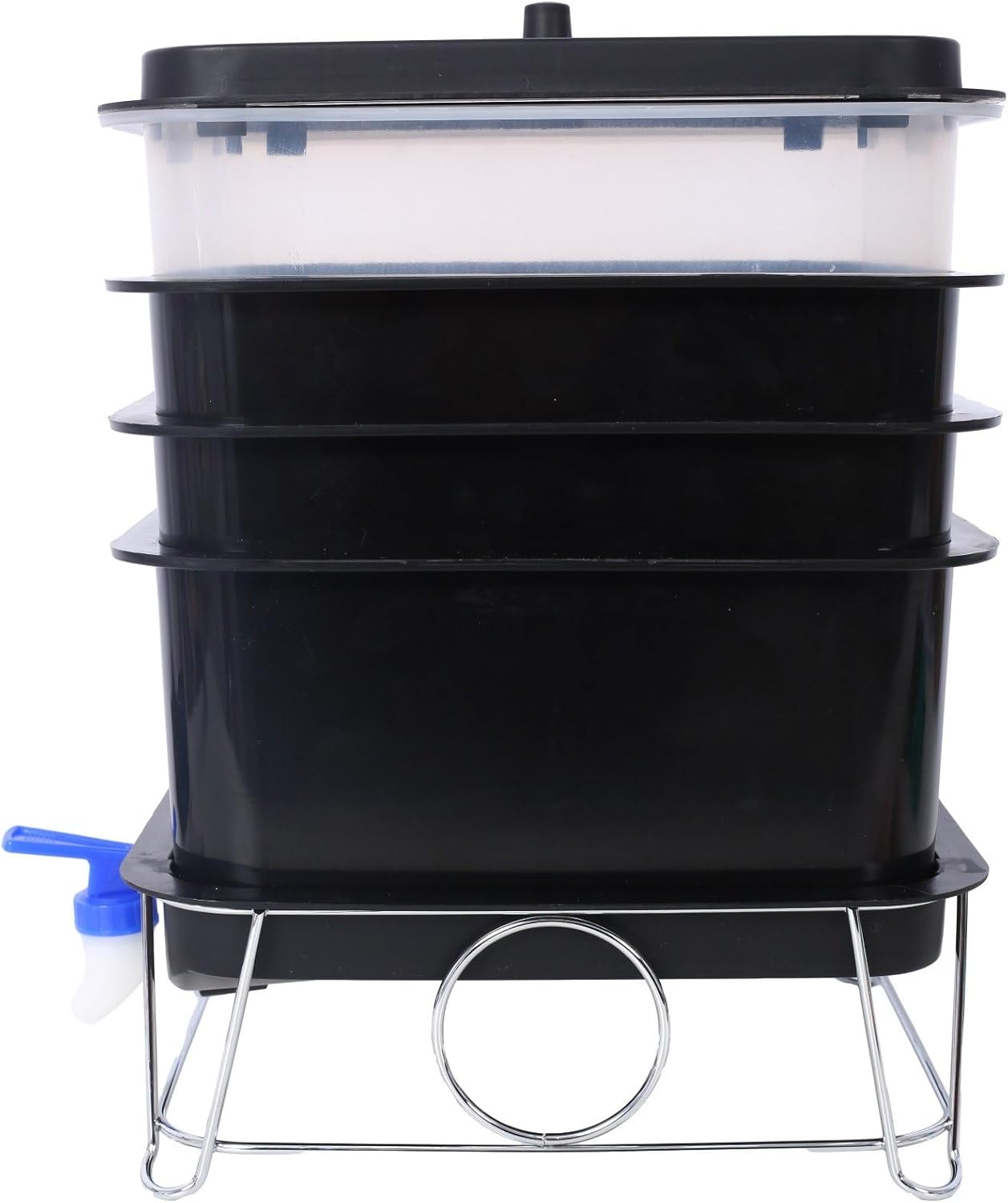 Compact 4-Tray Worm Composting Bin Kit - 20L Indoor/Outdoor Vermicomposter with Complete Garden Tool Set for Easy Food Waste Recycling, Black