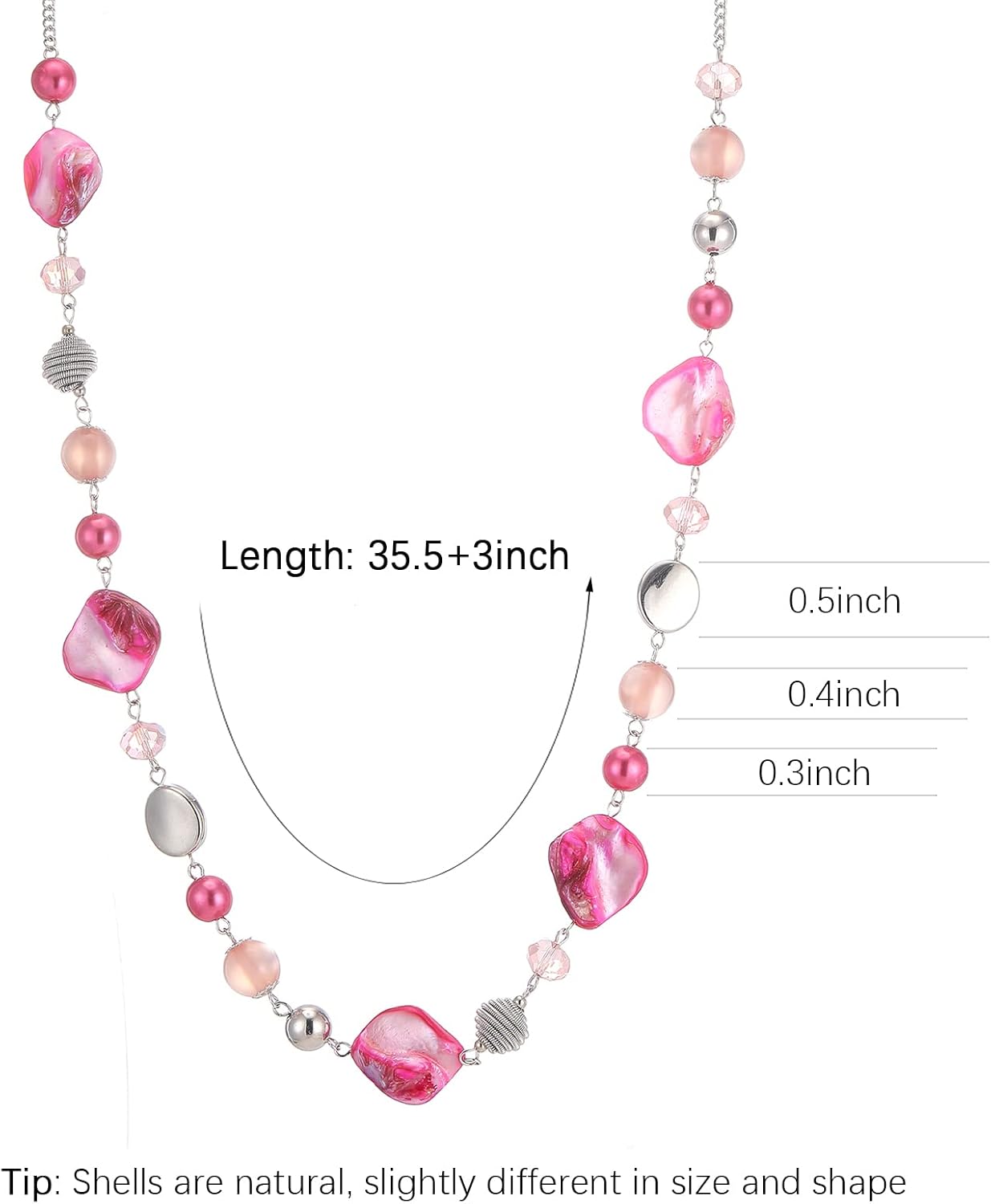 FULU AUTUMN Long Beaded Necklaces for Women Silver Link Chain Necklace with Shell Crystal Beads, Party Gifts for Her - Image 6