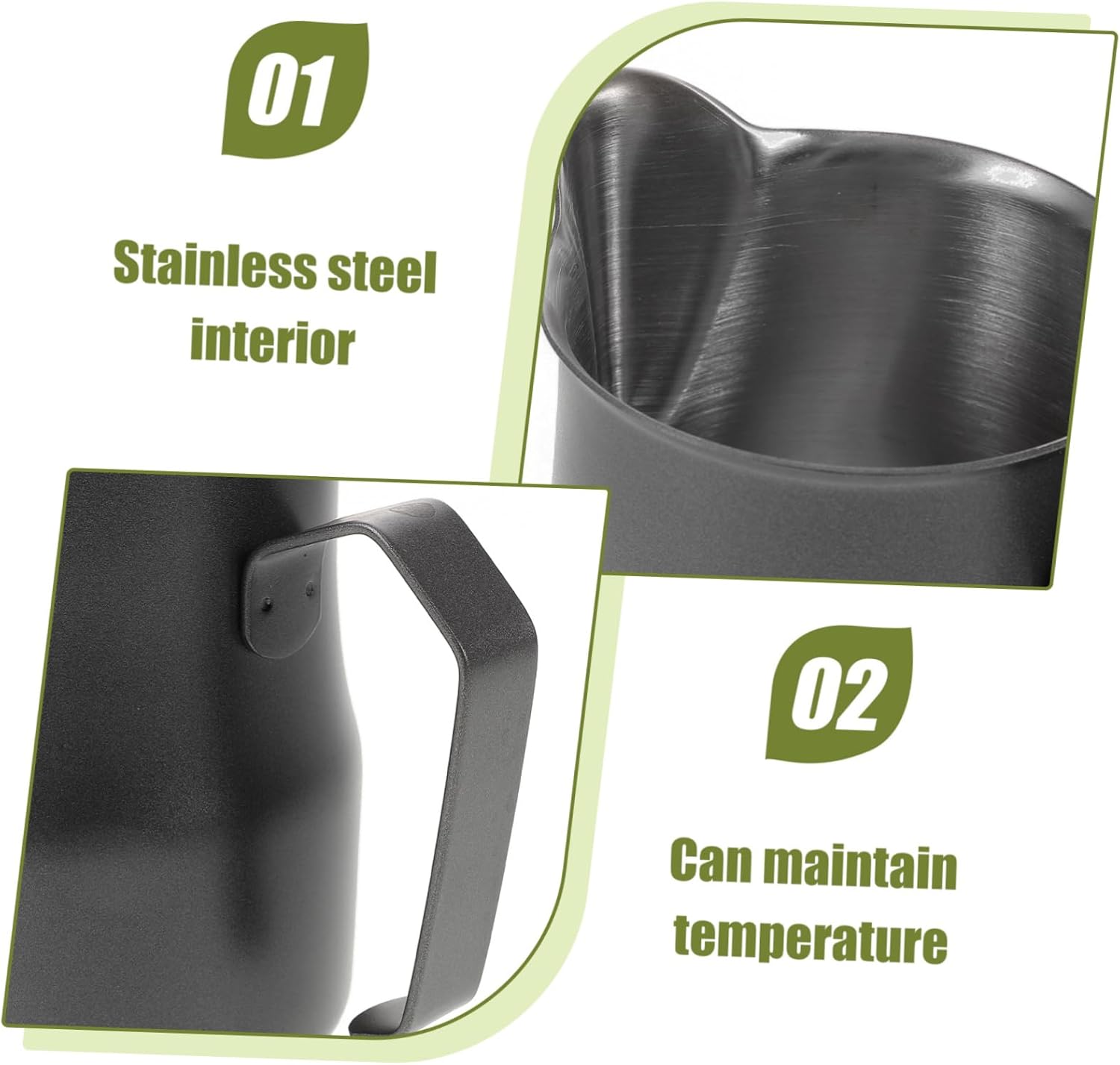 jojofuny 2pcs Espresso Frothing Pitcher Stainless Jug for Latte Art Pointed Spout Design for Precise Pouring Multi-use Steamer Cup for Home and Professional