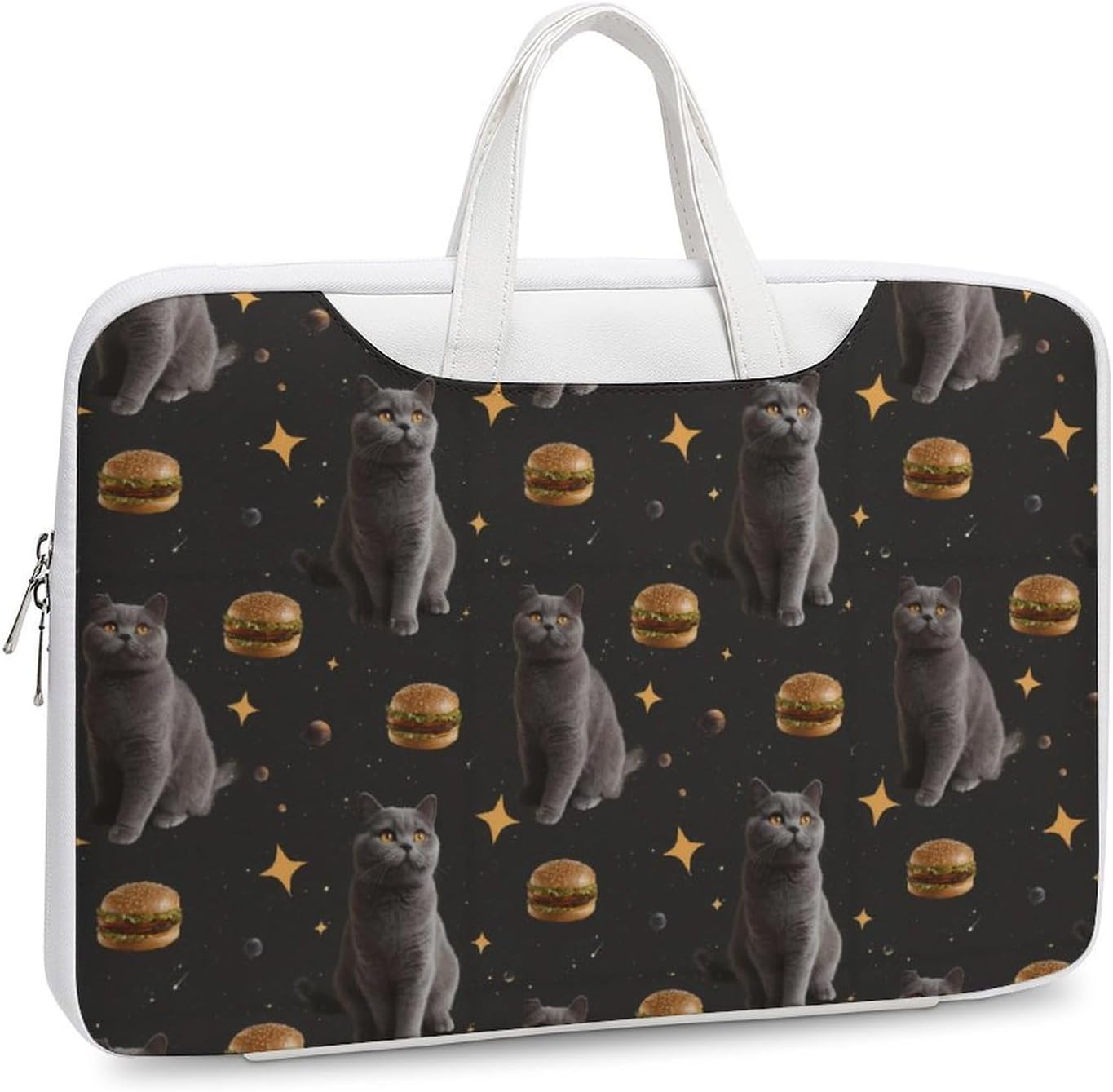 Funny Cat Hamburgers PU Shockproof Laptop Tote Bag