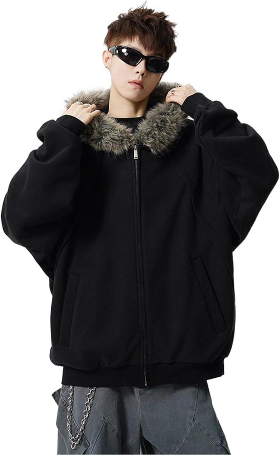 Men's Retro Spring Fall Loose Couple High-Street Sport Zipper Hooded Jacket