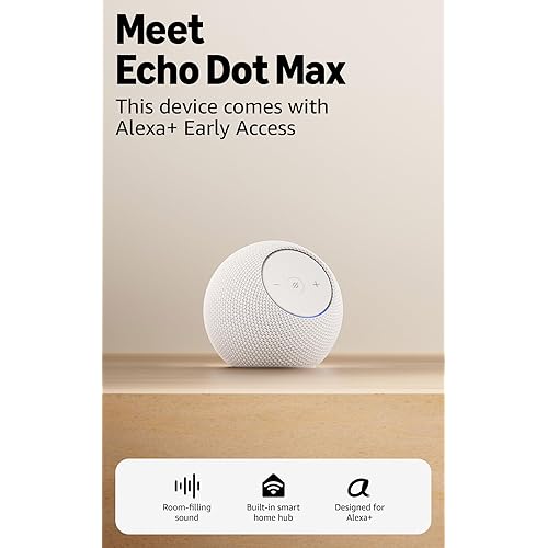 Amazon Echo Dot Max (newest model), Alexa speaker with room-filling sound and built-in smart home hub, designed for Alexa+, Glacier White