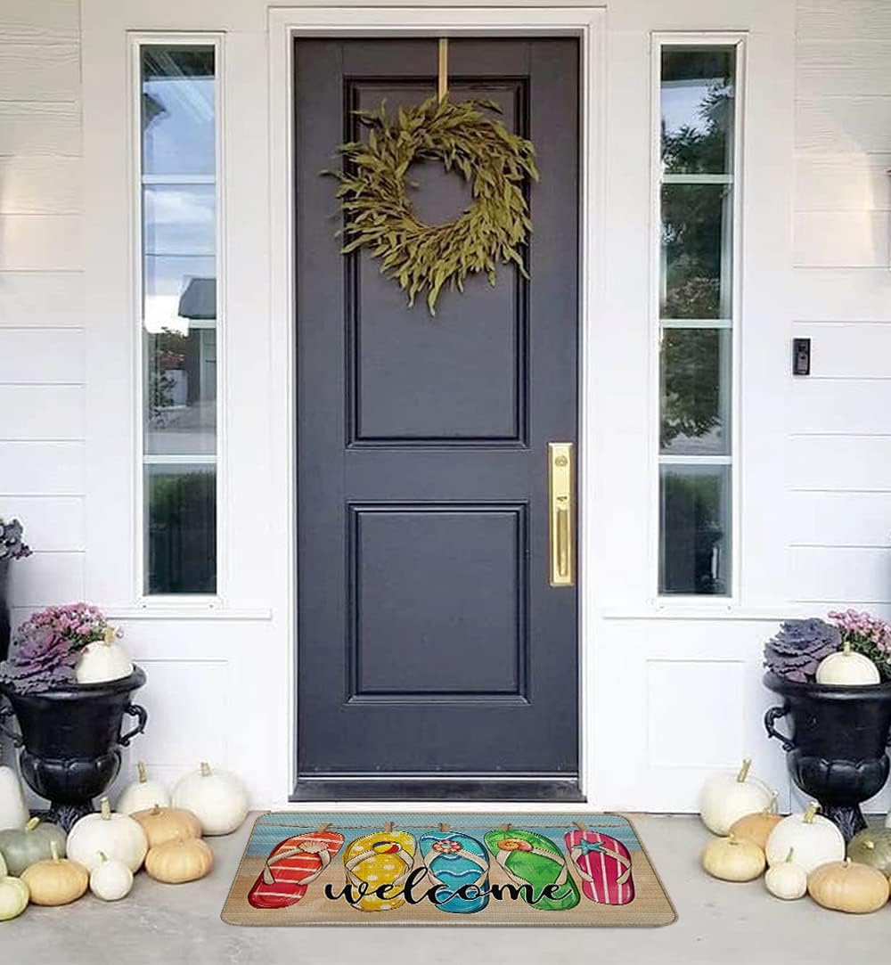 beach door mat,Welcome Flip Flops Beach Mat,beach door mats outdoor indoor entrance,summer door mat outdoor 17x30 Doormats, ZH01-DD-060
