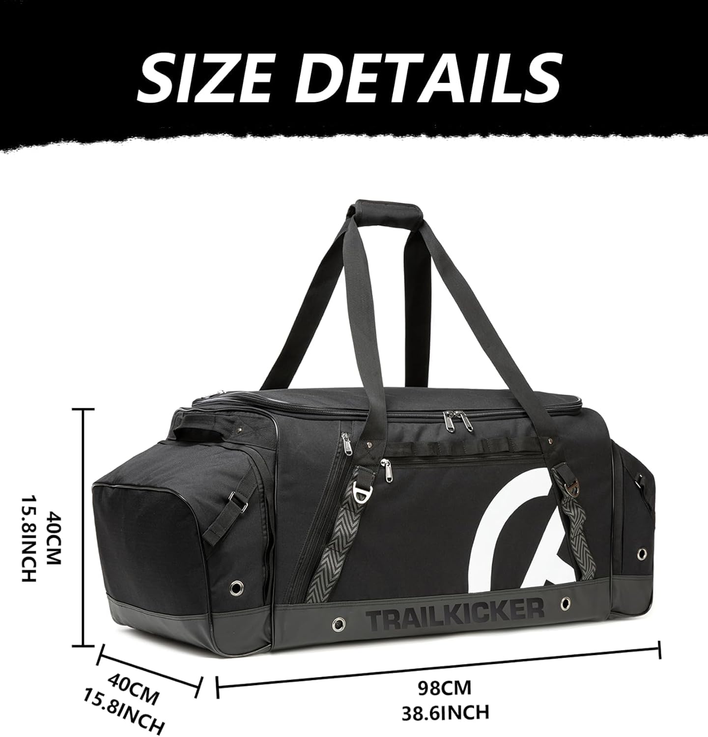TRAILKICKER Sac de hockey – Sac à dos de hockey extra large – Peut contenir tout l'équipement de hockey ou de hockey sur gazon – Deux supports de bâtons et un compartiment séparé pour crampons – Noir