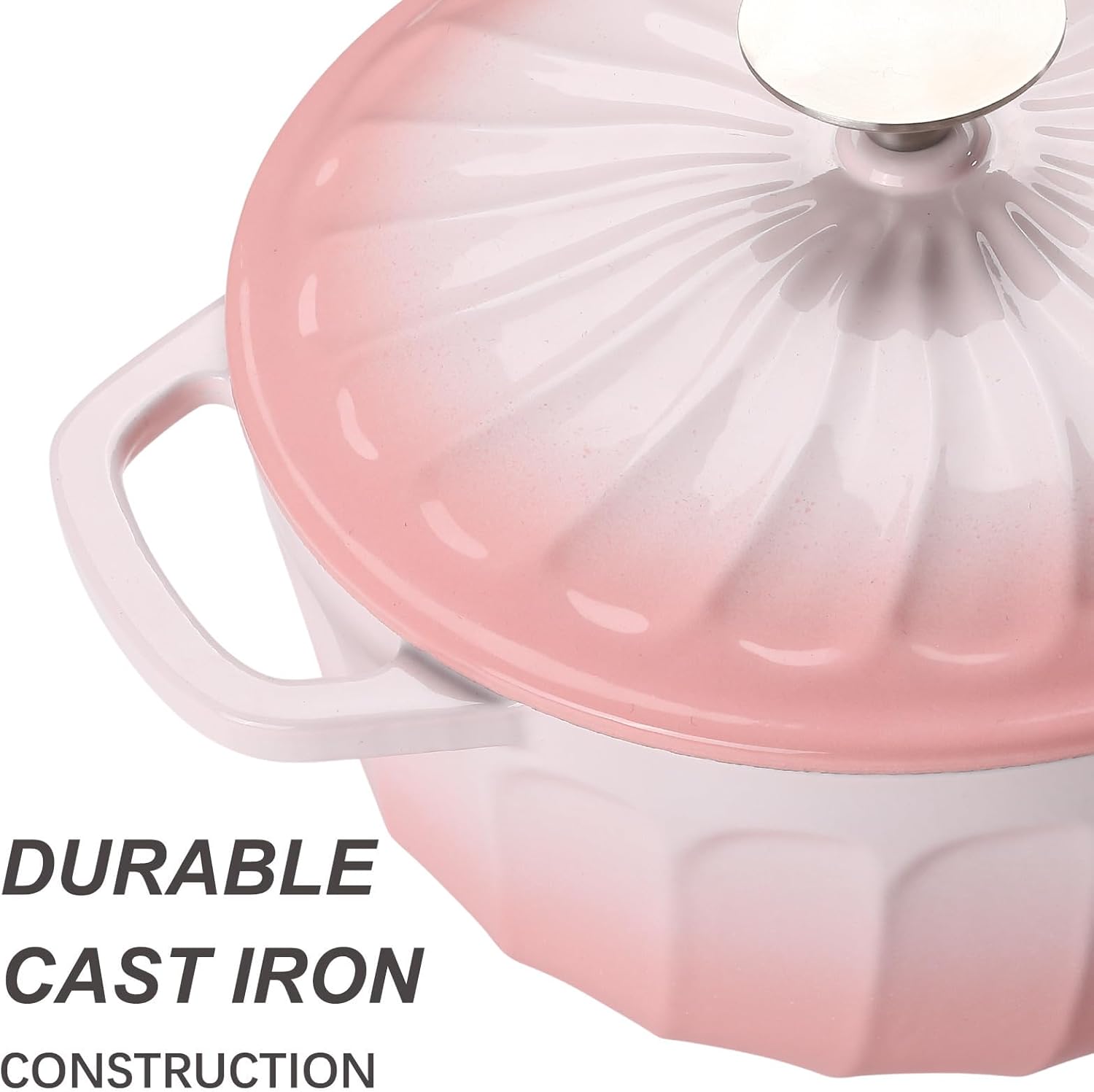 Enameled Cast Iron Dutch Oven Pot with Lid, 3 QT Dutch Oven for Bread Baking, Heavy Duty Cast Iron Pot for Braising, Cook, Bake, Oven Safe across All Cooktops (Gradient Pink,3 QT) - Image 3