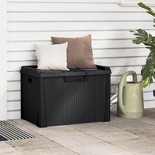 Anthracite Garden Storage Box with Rattan Finish 4-Piece Set, 33 Gal Capacity Outdoor Storage Container for Cushions Blankets Tools, UV-Resistant Polypropylene Weatherproof