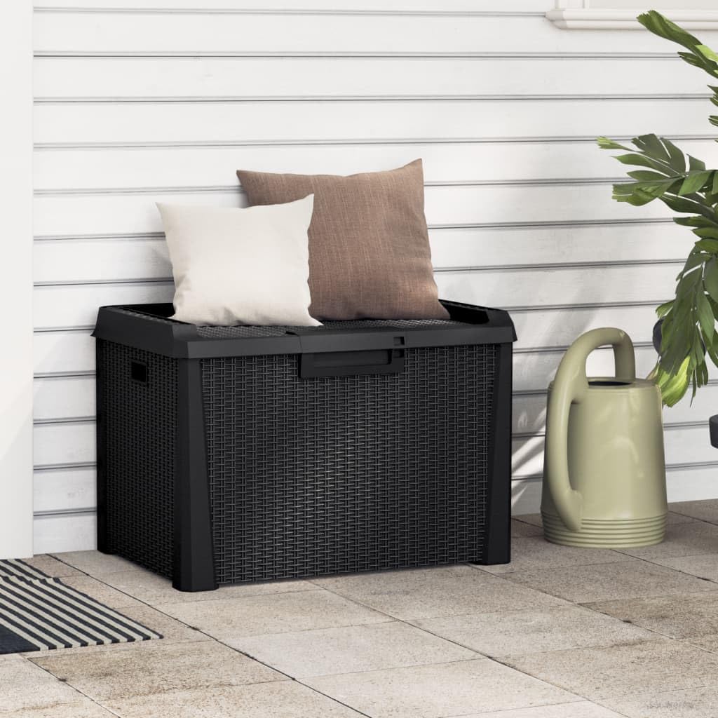 Gartenbox in Holzoptik Organizer Box Spielzeug Multibox Wasserdicht Outdoor, Gartenbox Anthrazit 125 L aus PP