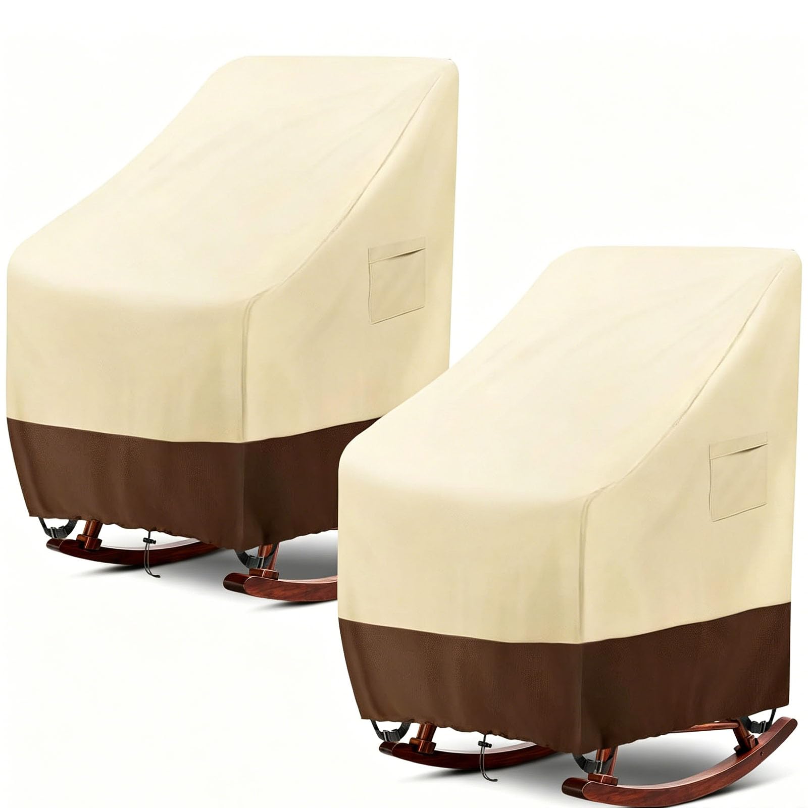 XUHCLY Garden Sunbed Cover,Garden Single Rocking Chair Cover,Lounger Chair Cover Outdoor Waterproof Windproof Anti-Uv Furniture Dust Protection Cover(Size:2pcs/420D-127x101x114cm,Color:Beige brown)
