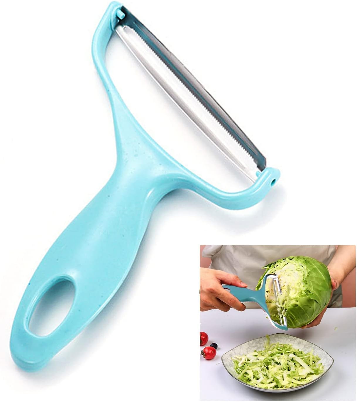 egetable,Potato,Fruit peeler cabbage cutting machine shredded kitchen stainless steel peeling knife gadget shredded cabbage Coleslaw, a must-have tool for western restaurants(Blue)