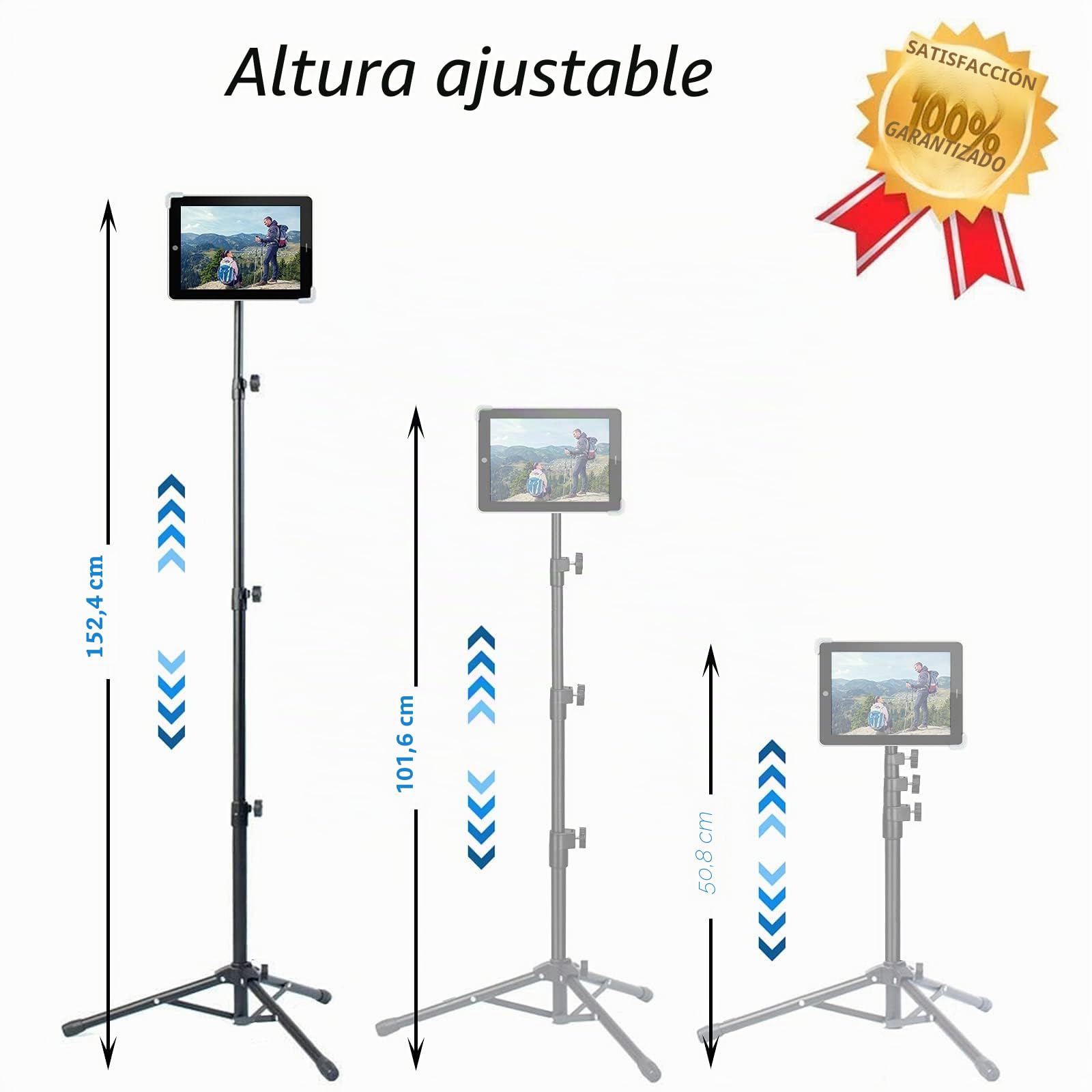 Raking Soporte de trípode para iPad, Altura Ajustable, Soporte para Tableta con rotación de 360 Grados para iPad Pro 12.9, iPad Air y Otros Dispositivos de 9.5 a 14.5 Pulgadas