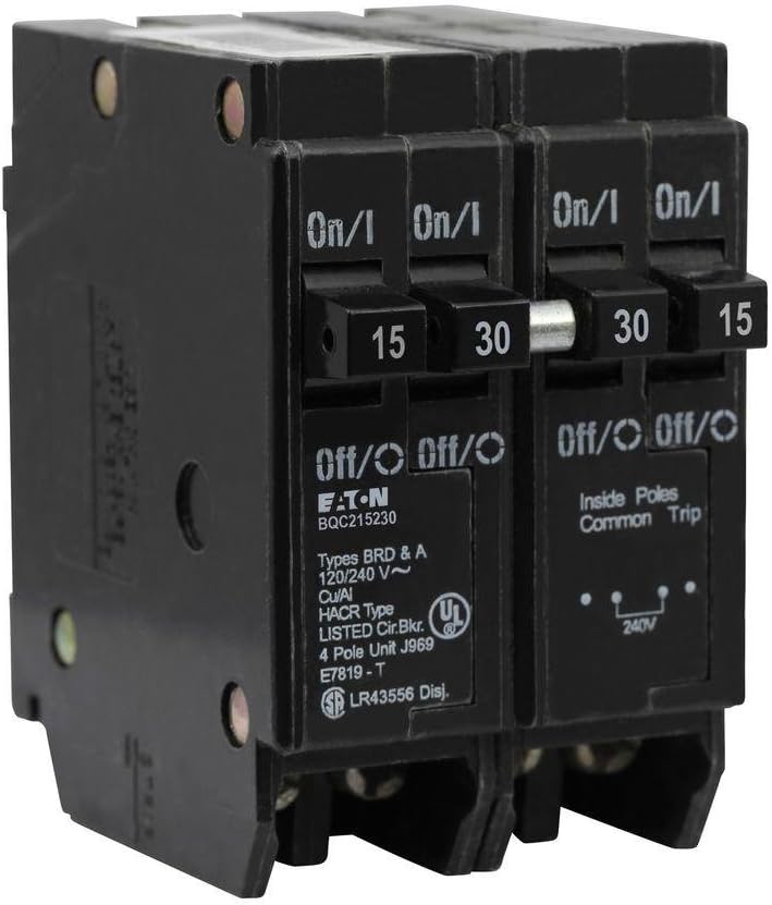 Eaton One 15 Amp 2 Pole and One 30 Amp 2 Pole Type BR, BQC Quadplex Circuit Breaker