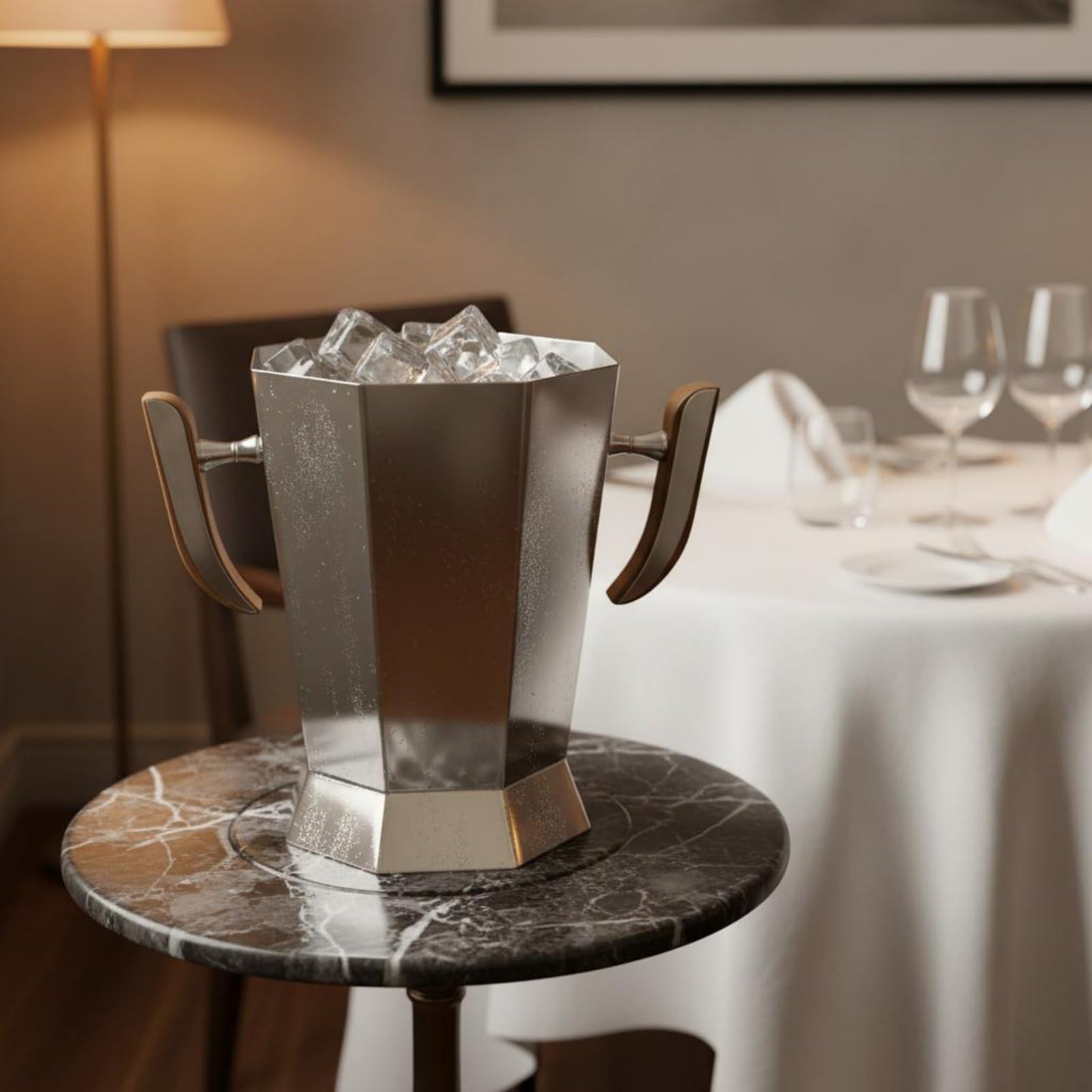 Baoblaze Cubitera de Champán Cubo de Hielo de Bebidas Recipiente de Vino con Acero Inoxidable Pulido Diseño Moderno Que la Decoración y Mantiene la Botella