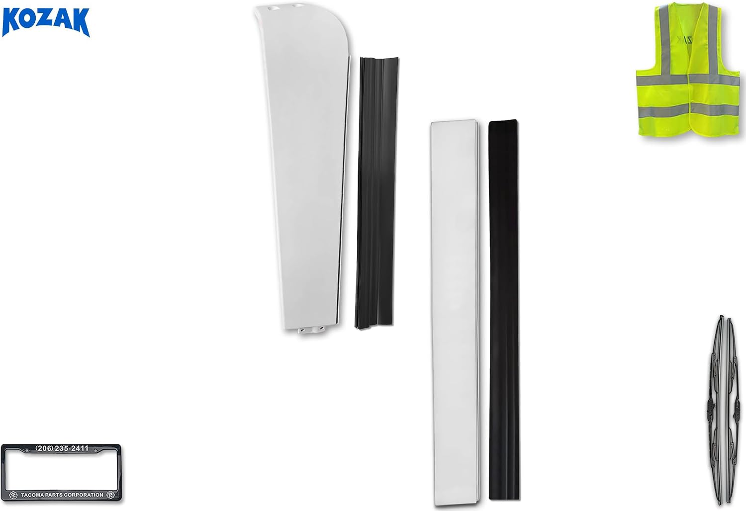Top and Bottom Cab Cabin Wing Fairings w/Rubber Stripes Narrow Version for Left Compatible With Freightliner Cascadia 2008-2017 +Logo, 2X 22 Wipers, License Plate Frame, and Vest