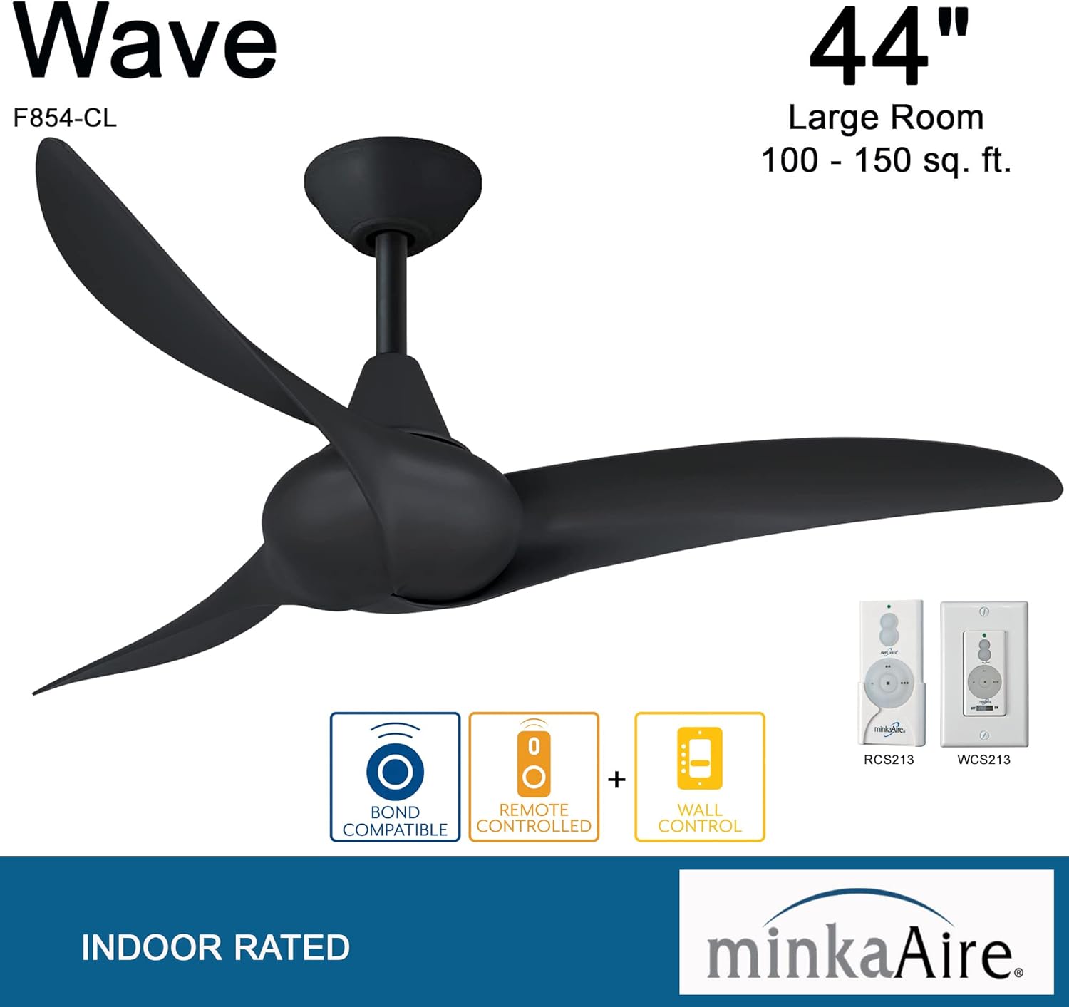 MINKA-AIRE F854-CL Wave 44" Ceiling Fan in Coal Finish with Remote and Additional Wall Control
