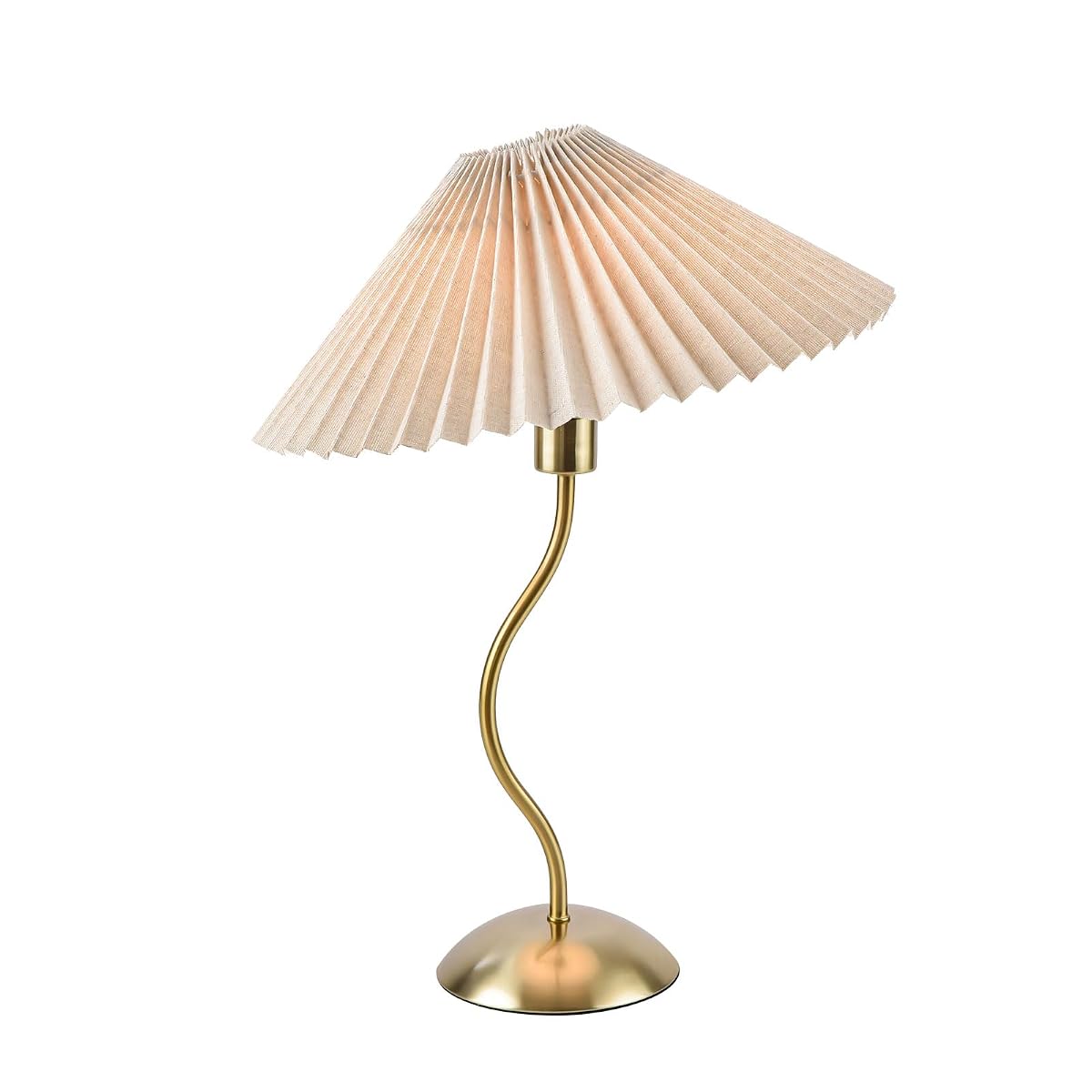 KUNJOULAM Small Pleated Table Lamp, Beige Lampshade, Copper Metal, E12 Bulb,