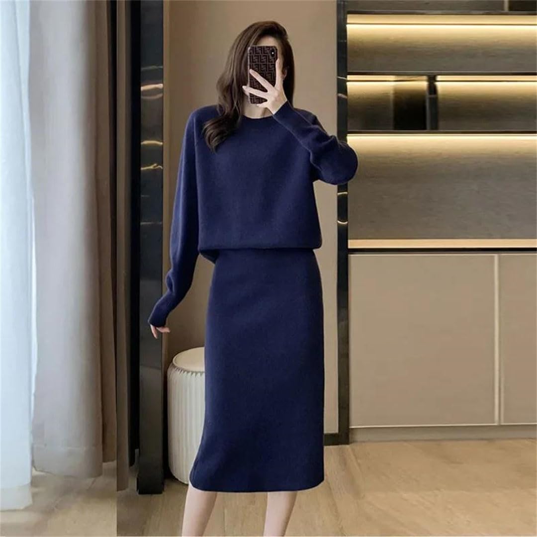 Women's Knitted Sleeve Sweater Set Slim Fit Floor-Length Split Skirt