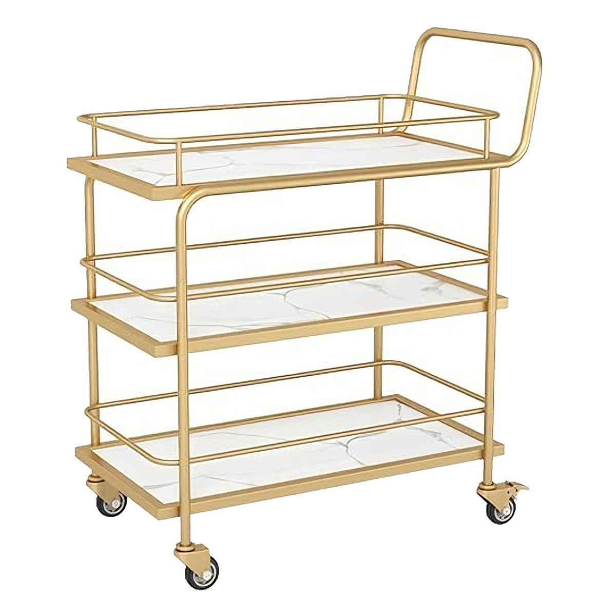 Chariot de bar en métal sur roulettes avec garde-corps et roulettes verrouillables, chariot de service mobile pour boissons, parfait pour la maison, le salon ou les fêtes de salle à manger