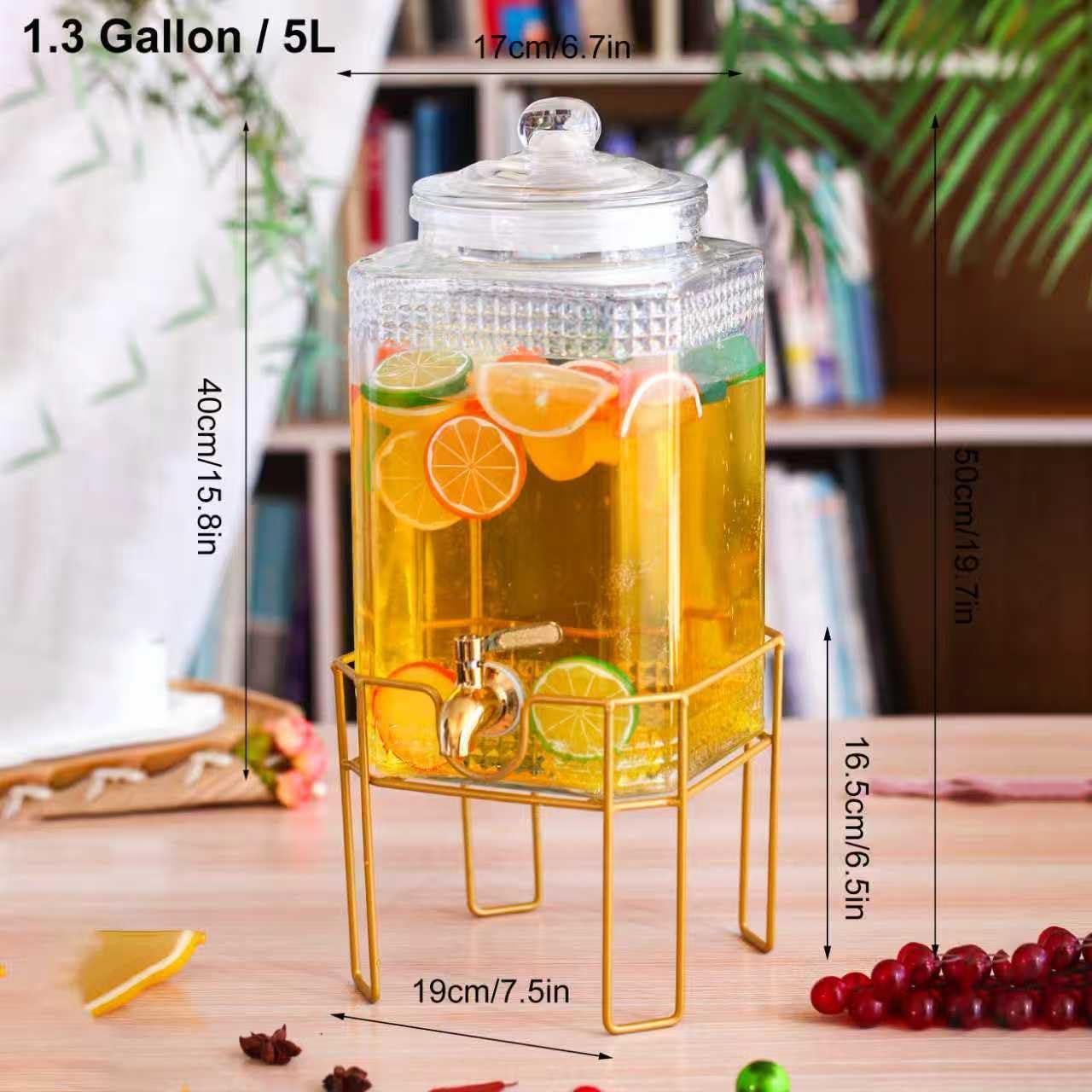 1.3 Gallon Beverage Dispenser with Stand,Stainless Steel Spigot-Lemonade Drink Dispenser for Parties and Weddings,Ideal for Juice,Coffee,Sangria