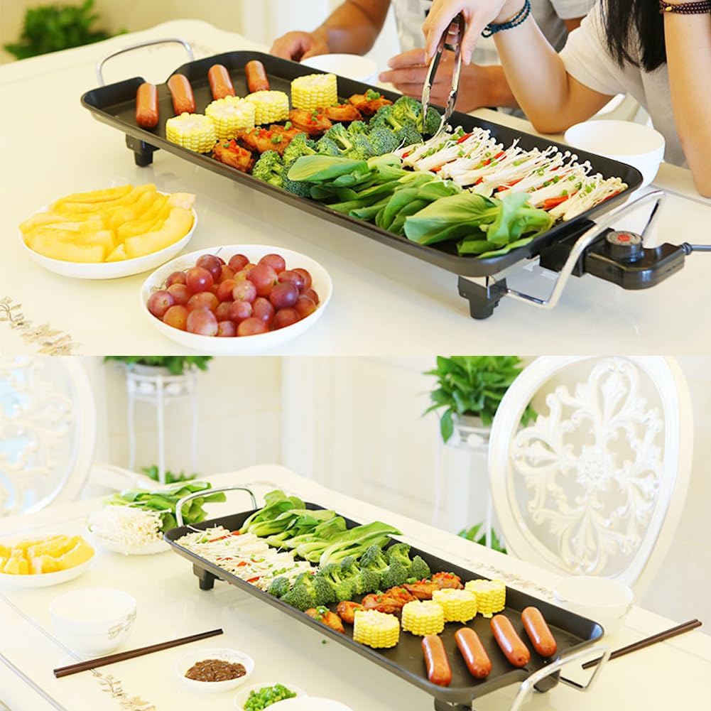 DYRABREST 1500W Electric Nonstick Grill 27"" Outdoor Barbecue Grill Portable BBQ Grill 32-482℉ Adjustable Temperature Electric Grill Plate for Kitchen Indoor Outdoor Party, Black