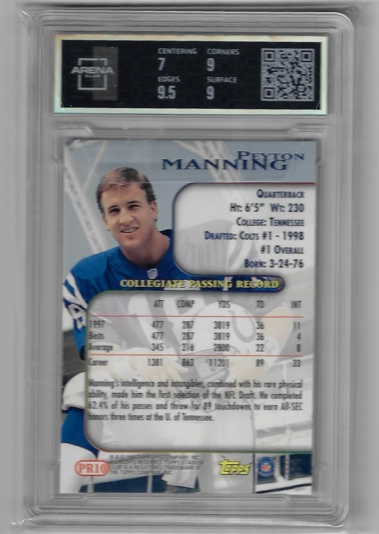 Peyton Manning Arena Club Graded 7.5 NM+ Prime Rookies Rookie Card Collectible Football Card - 1998 Topps Stadium Club Football Card #PR10 (Colts)