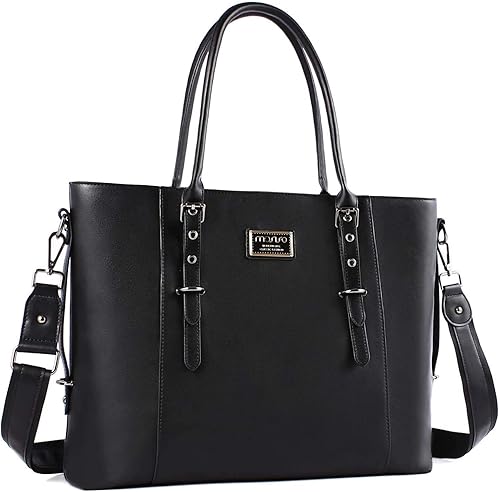 MOSISO Bolso de mano para computadora portátil de cuero PU para mujer, bolso impermeable de gran capacidad, maletín de trabajo empresarial, bolso de