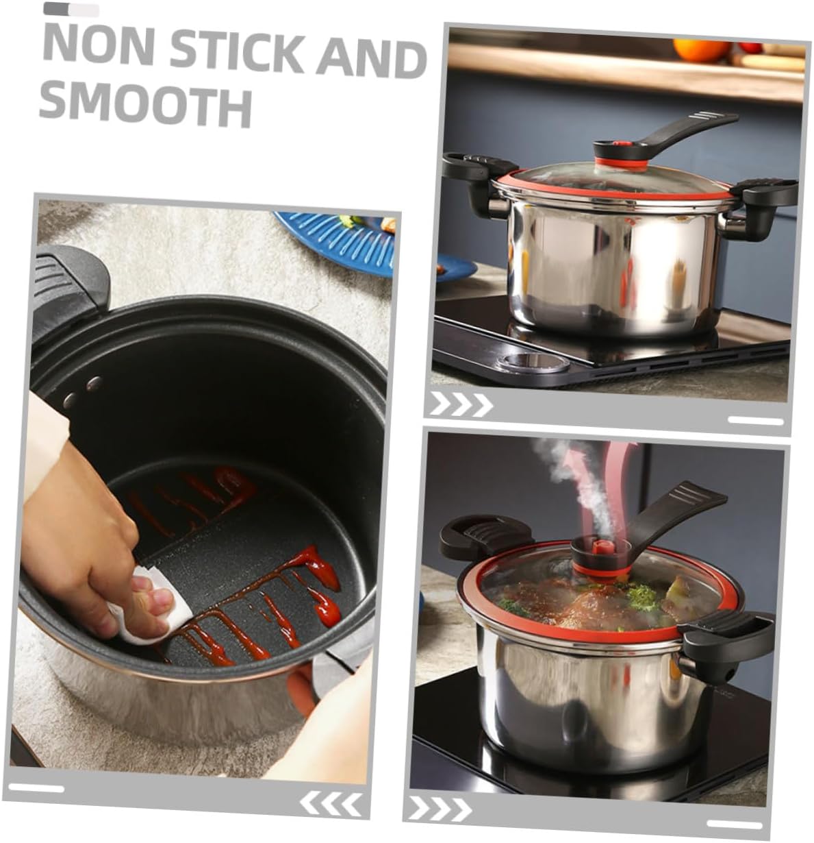 Stainless Steel Micro Pressure Cooker Slow Cooker for Induction and Gas Stove Non-stick Soup Pot with Ergonomic Handles for Steaming Braising Stewing Boiling