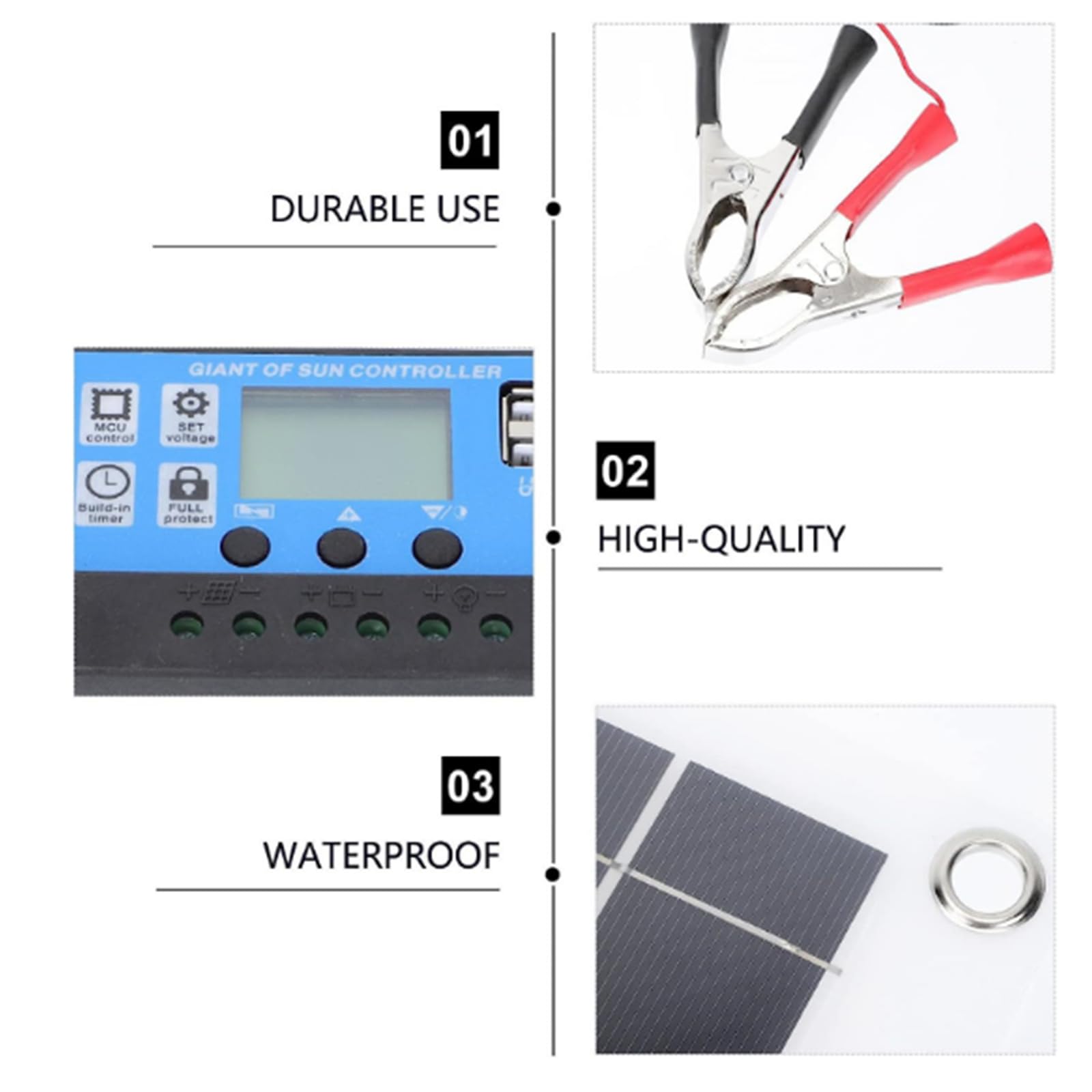 Zestaw paneli słonecznych 100 W, płyta solarna 18 V z kontrolerem 10-A-60 A, dwa porty USB, ogniwa słoneczne, powerbank do telefonu, MP3, kampera, samochodu, na kemping