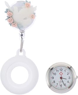 POPETPOP Man Watch Nurses Watch Retractable Nurse Watch with Flower Designed - Nurse Watches Clip On Nursing Watch with Silicone Cover, Fob Pocket Watches Men Watches Womans Watch
