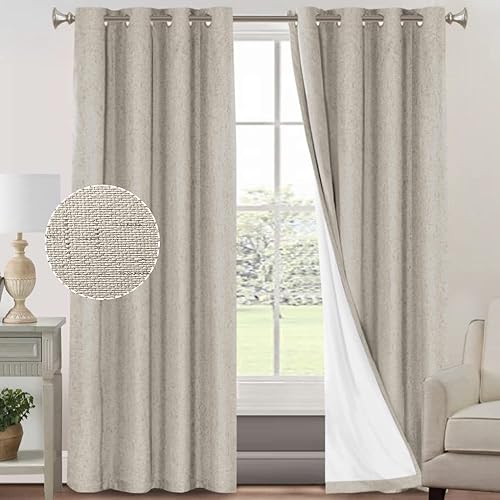 Miniatura 8 de PrinceDeco Cortinas 100% opacas para dormitoriosala de estar, cortinas opacas de lino de 96 pulgadas de largo, cortinas de tratamiento de ventanas