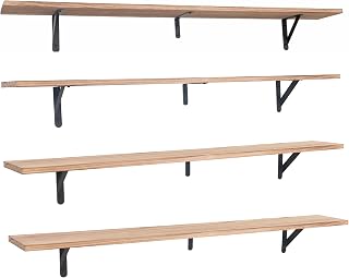 Long Floating Shelves Set of 4, Rustic Wall Mount Book Shelf, Extra Large for Living Room, Bedroom, Kitchen, Bathroom, Home Office Decor, 145cm (Carbonized Black)
