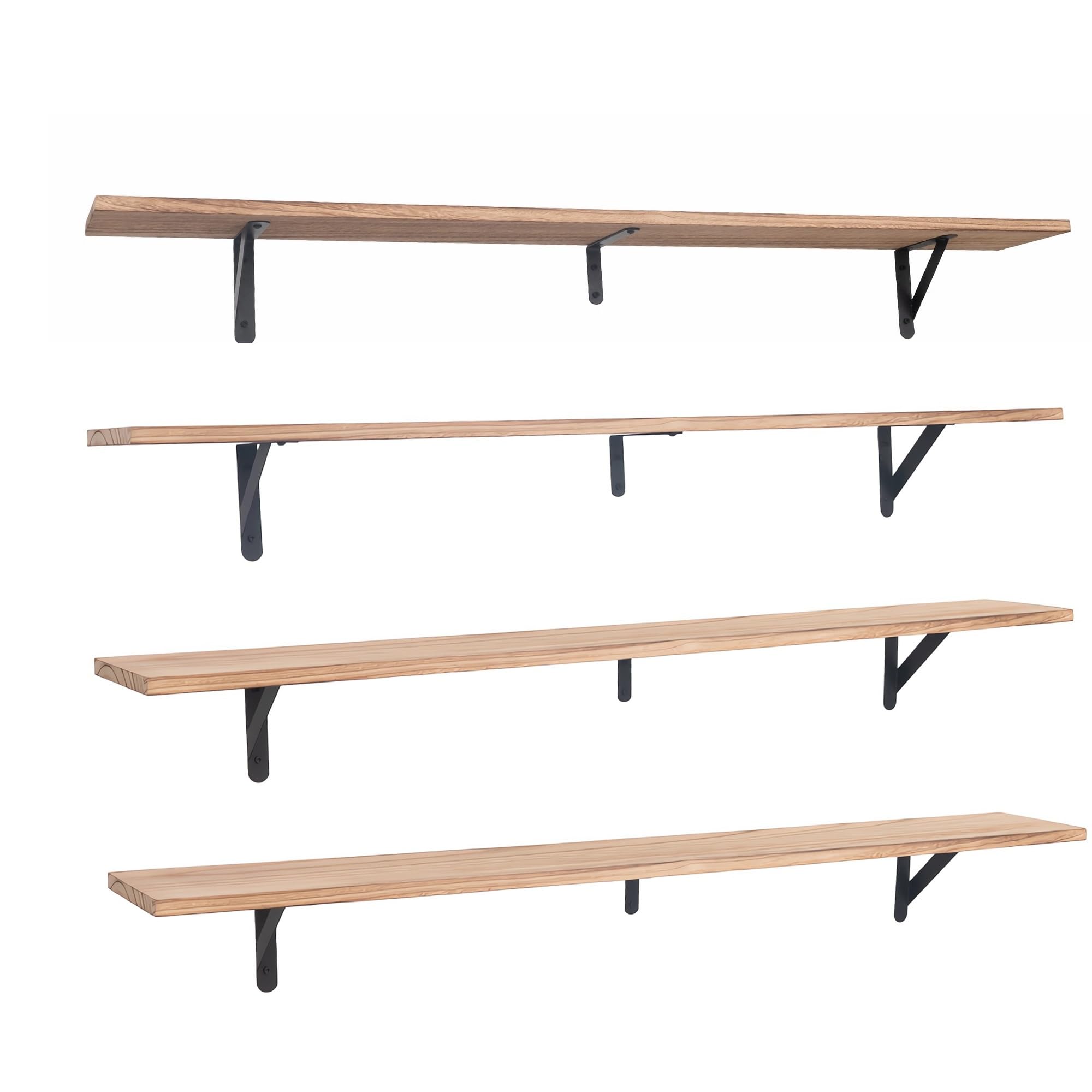 Long Floating Shelves for Books,Wall Hanging Bookshelf Set of 4,Rustic Wall Mount Book Shelf Wood Extra Large for Livingroom Bedroom Kitchen Bathroom