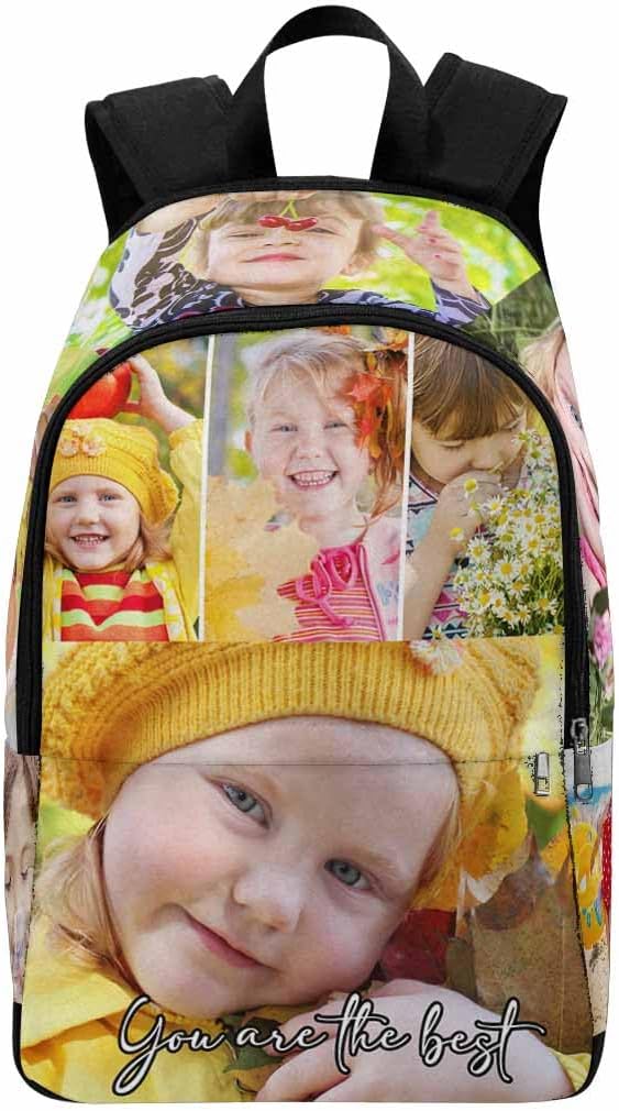 InterestPrint Customized Backpack School Bags with Name, Custom 9 Pictures Knapsack Backpack Personalized Laptop Backpack Fashion Daypack for Camping Hiking