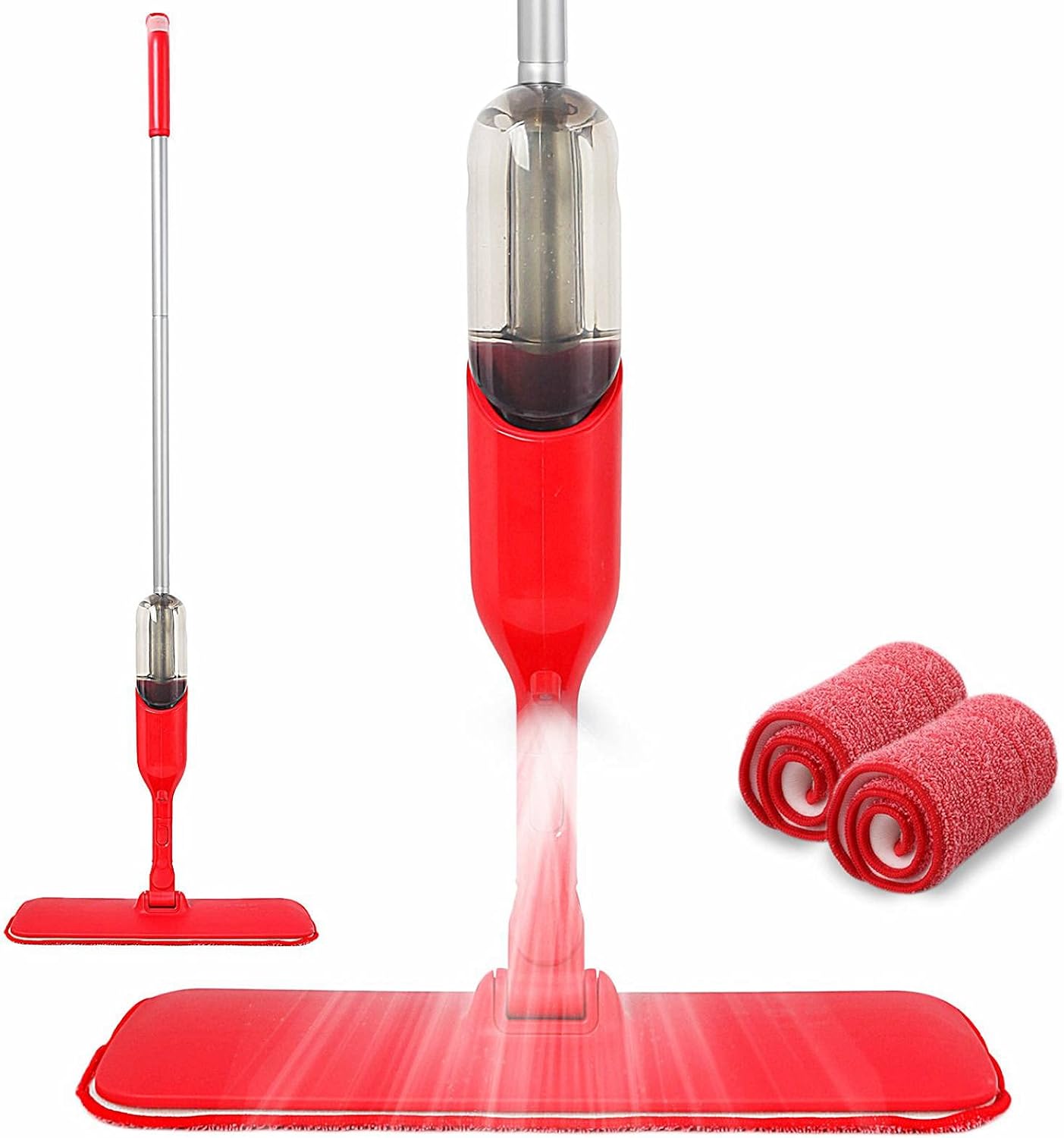 AKOMA Jet Dust Mop for Floor Cleaning with 2 Reusable Pads Lightweight Aluminum Pole Microfiber Spray Mops for Hardwood Tile Floors 360 Degree, 400ML Household, Red