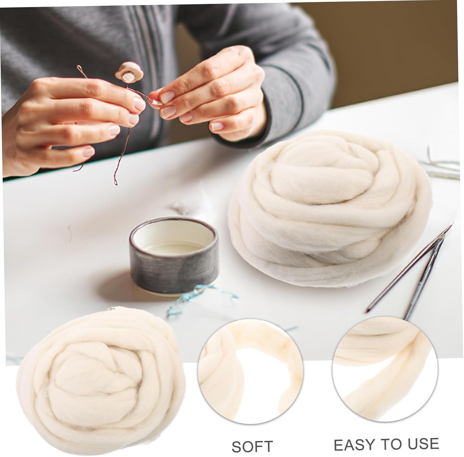 NUOBESTY 200g Roving Fiber Felt Craft Material Wool Strips for Sewing Needle Felting