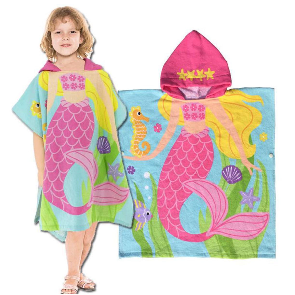 Serviette de Plage Portable à Motif Sirène Cape de Bain pour Garçon Fille Coton Douce