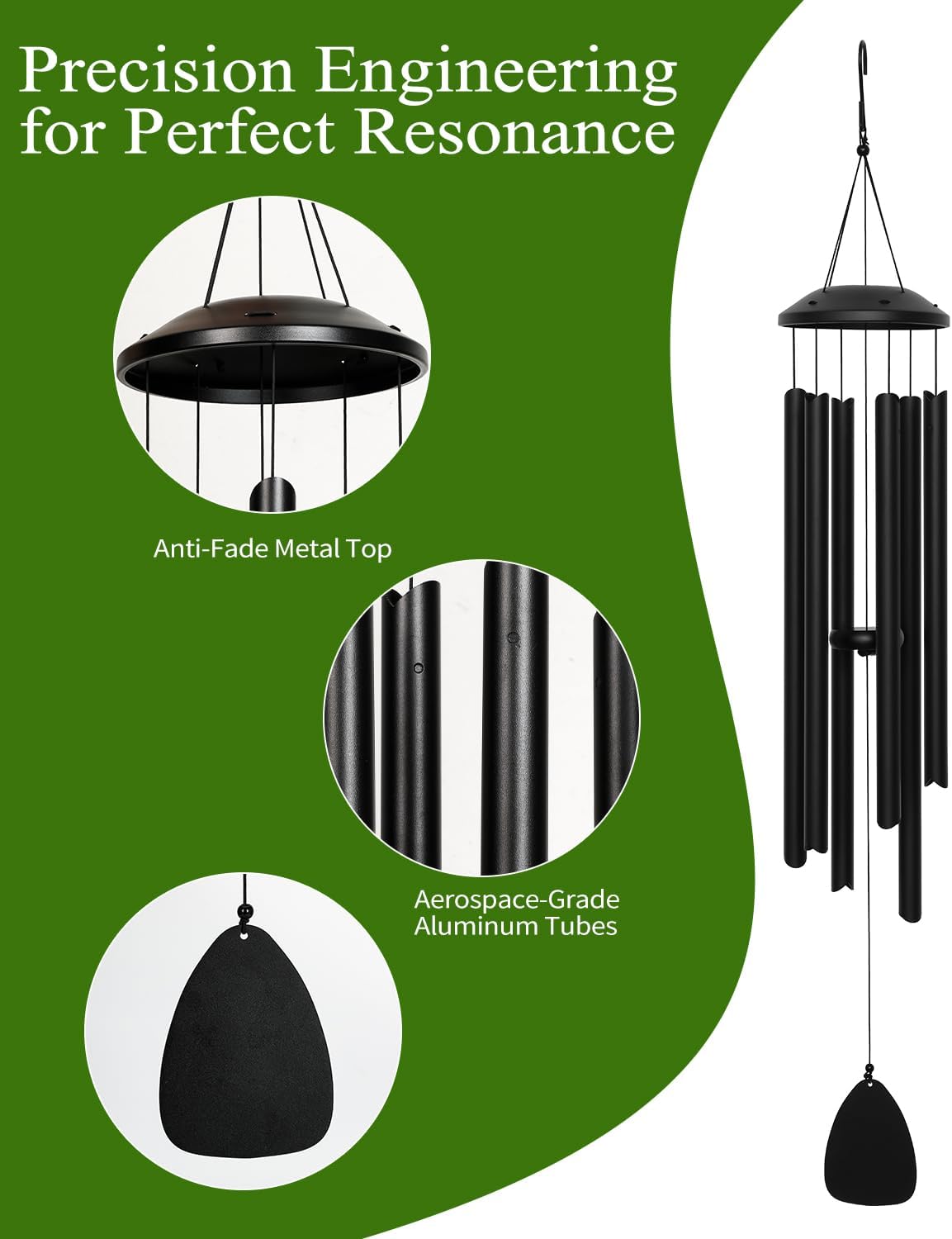 48" Wind Chimes for Indoor and Outdoor, Deep Bass Tone and Professional Tuned Aluminum Wind Chimes for Patio Garden Memorial, Sympathy Gift for Loss of Loved One, Housewarming Gift