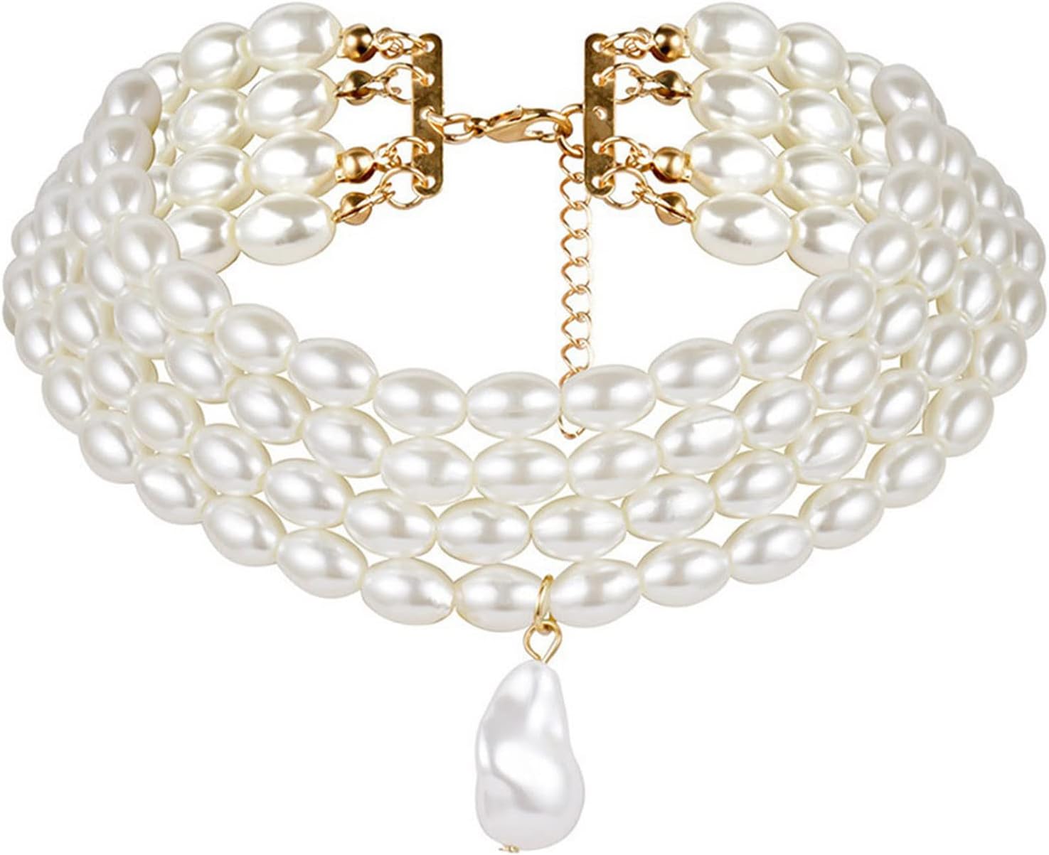 Multilayer Pearl Necklace Vintage Imitation Pearl Choker Necklace Multi-Strand Pearl Choker Necklaces Wedding Jewelry