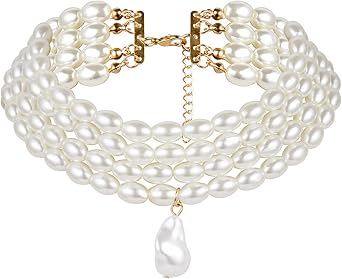 Ldabrye Multi Strand Simulated Pearl Necklace Statement Bridal Choker Necklace Fashion Accessories Multilayer Pearl Necklace