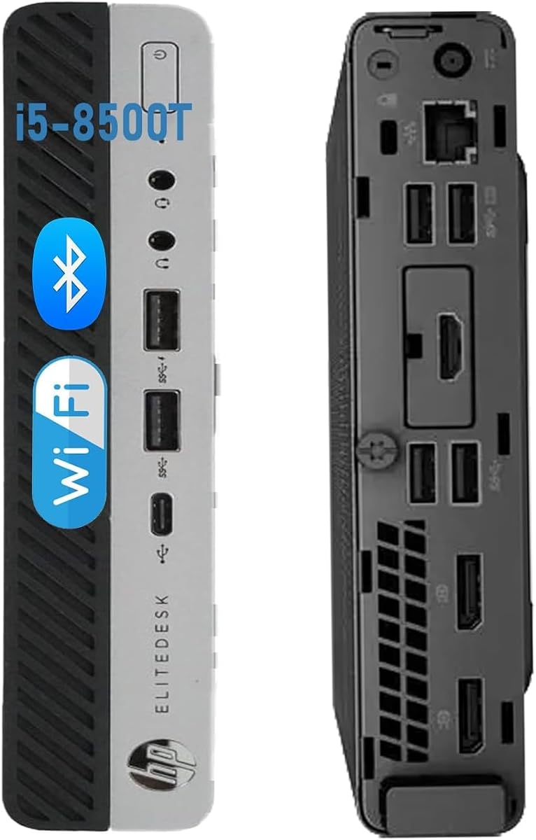HP EliteDesk 800 G4 Mini Desktop PC, Core i5-8500T(Renewed) | 8 GB RAM, 256 GB SSD, USB BT, USB WiFi, Windows 11 Pro, Keyboard, Mouse