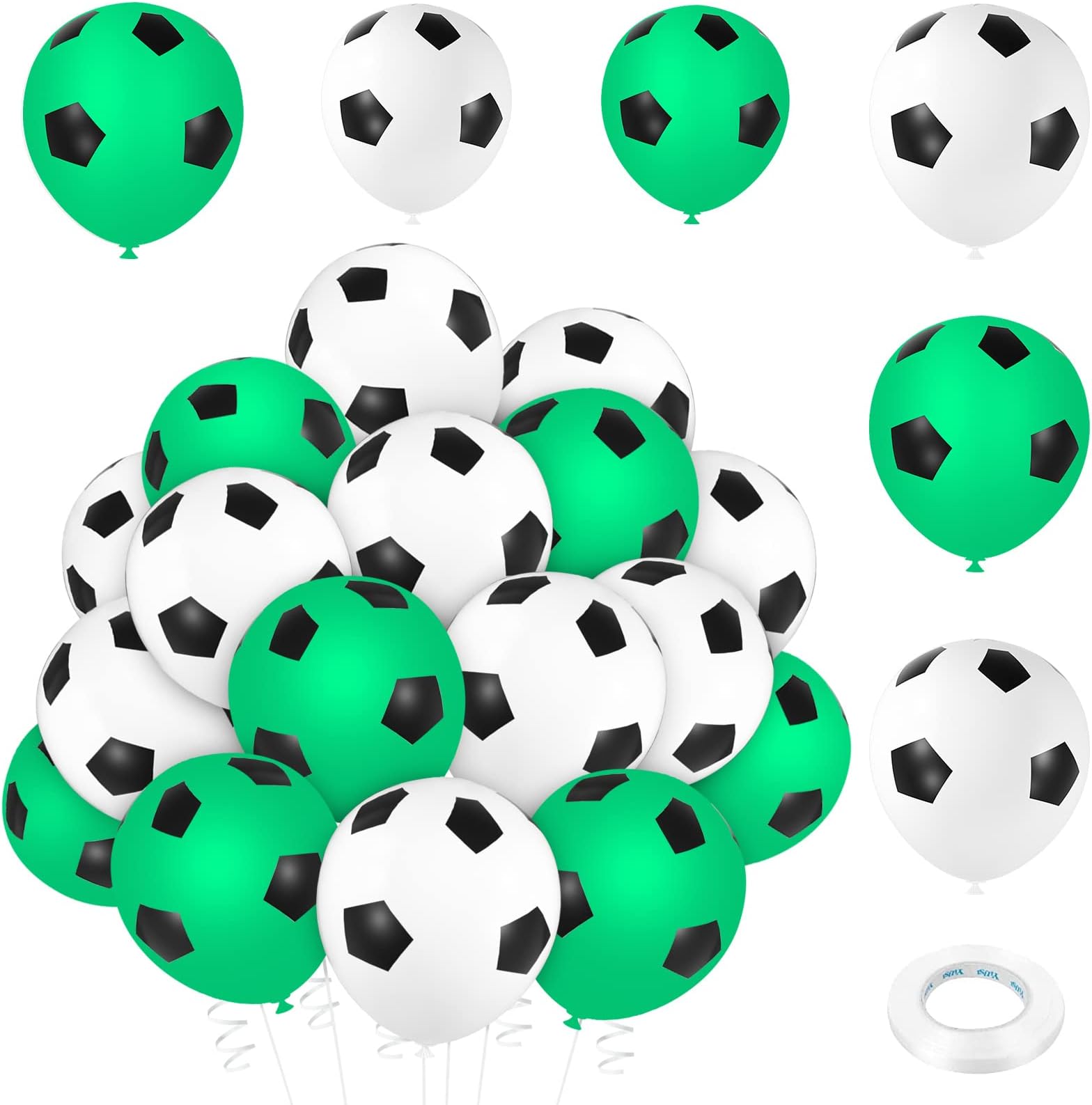 PLULON 25 Pcs Football Balloons 12 Inch Latex Soccer Balloons Birthday Balloons with Ribbon for Kids Birthday Sports Themed Party Decorations Football Party Supplies for Boys