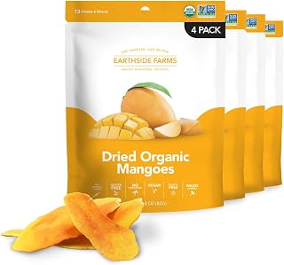 Earthside Farms Dried Organic Mangoes 2.8oz, 4 Pack – No Sugar Added, Gluten-Free, Vegan Snack – Naturally Sweet Dried Fruit – Perfect Healthy On-the-Go Snack for Work, School, Travel