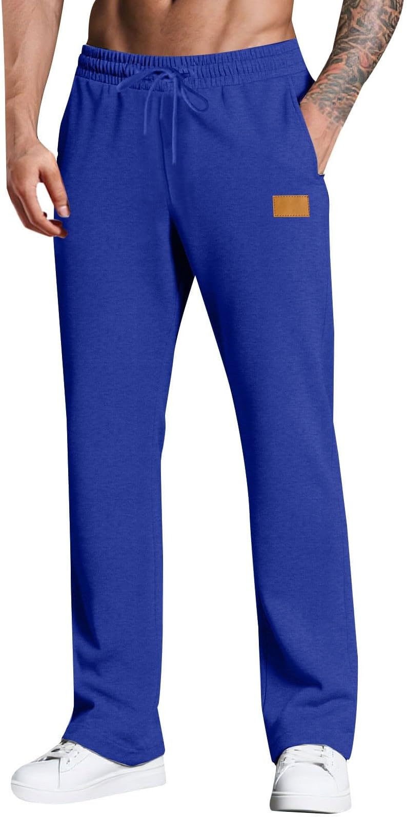 Mens Sweatpants Baggy Open Bottom Casual Pants Elastic Waist Workout Athletic Joggers Pockets Sweat Pants