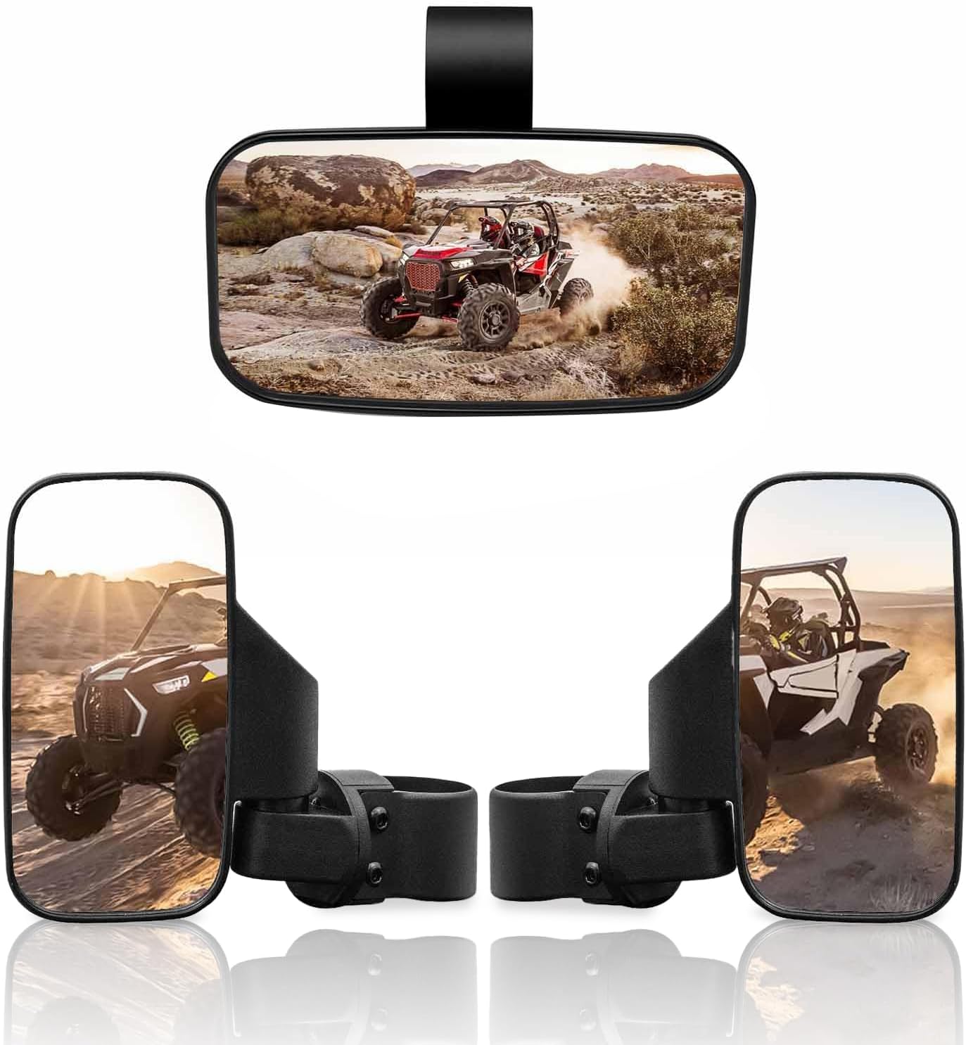 RANSOTO UTV Side Rear view Mirror And Center Mirror for 1.6" to 2" Bar Compatible with Polaris RZR Ranger Can-Am Maverick Commander Yamaha Rhino Kawasaki Teryx Honda Pioneer Talon Arctic Cat ZForce